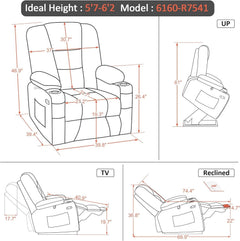 Beige Large Power Lift Recliner Chair With Massage And Heat by ShipItFurniture