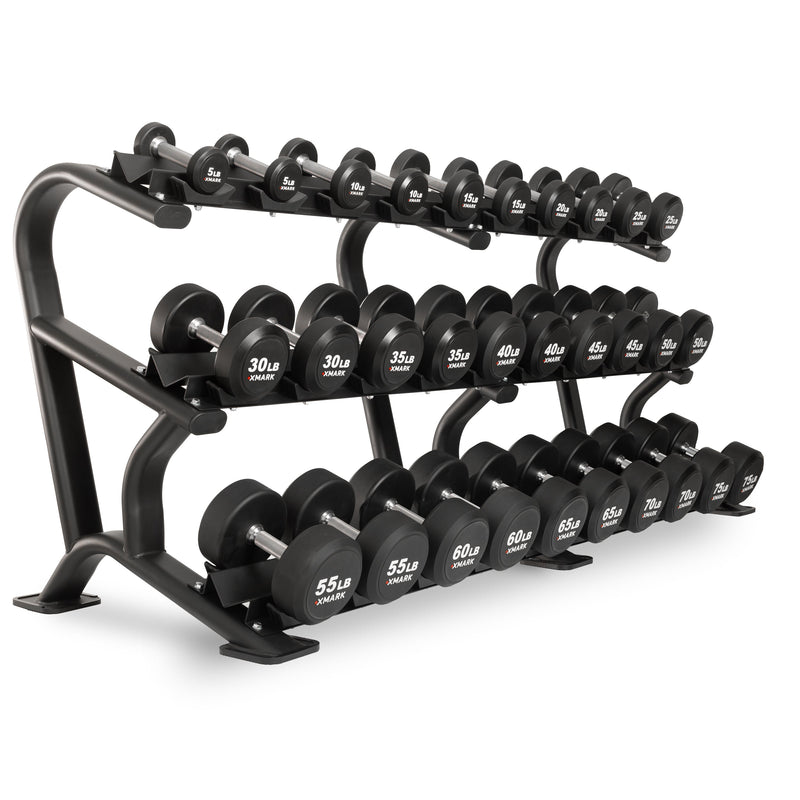 Round Commercial Urethane Dumbbells  (5-50 lb and 5-75 lb Sets) by XMARK