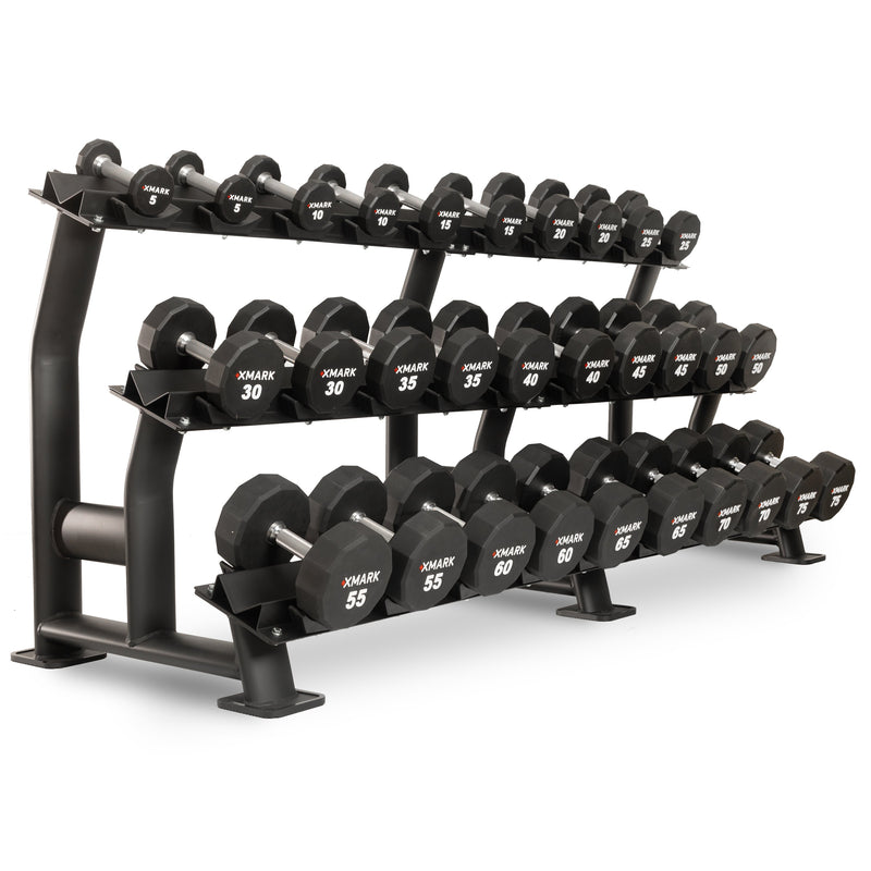 12-Sided Commercial Urethane Dumbbells (5-50 lb and 5-75 lb Sets) by XMARK