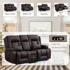 Power Loveseat Recliner Sofa With Massage And Heat Brown by ShipItFurniture