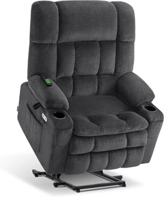 Dark Grey Wide Power Lift Recliner With Massage And USB by ShipItFurniture