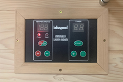 Zoppinh Blisspod Vienna Far Infrared Sauna with wooden interior and control panel for relaxing sauna sessions.