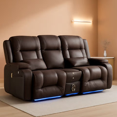 Power Loveseat Recliner Sofa With Massage And Heat Brown by ShipItFurniture
