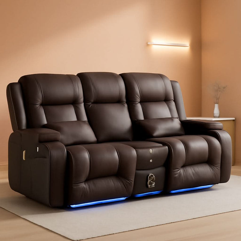 Power Loveseat Recliner Sofa With Massage And Heat Brown by ShipItFurniture