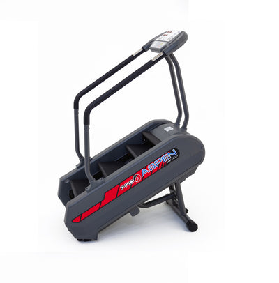 Pro 6 Aspen StairMill household stairclimber with three adjustable steps and sturdy handrails, designed for indoor fitness.