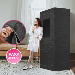 Zoppinh Blisspod portable personal full-body steam sauna with a sleek design, ready for quick 60-minute steam sessions.