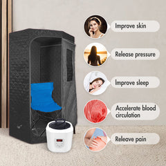 Zoppinh Blisspod portable personal sauna emitting steam, designed for full body relaxation in a compact, user-friendly device.