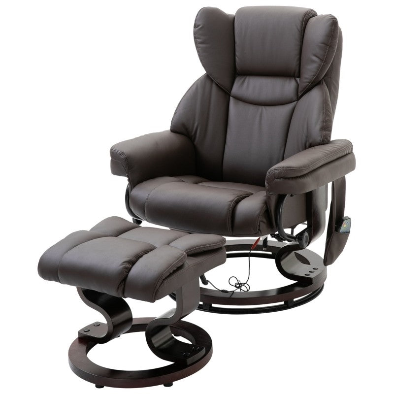 Adjustable Brown Faux Leather Remote Massage Recliner Chair w/ Ottoman by HomePacific