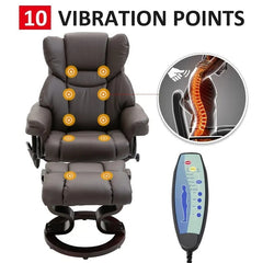 Adjustable Brown Faux Leather Remote Massage Recliner Chair w/ Ottoman by HomePacific
