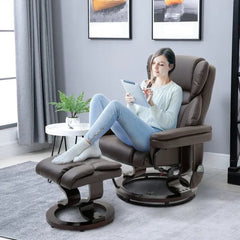 Adjustable Brown Faux Leather Remote Massage Recliner Chair w/ Ottoman by HomePacific