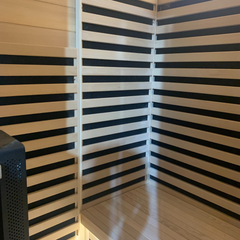 Zoppinh Blisspod Bergen full spectrum indoor sauna for two people with wood interior and digital control panel.