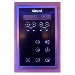 Zoppinh Blisspod Bergen full spectrum indoor sauna for two people with wooden interior and digital control panel.