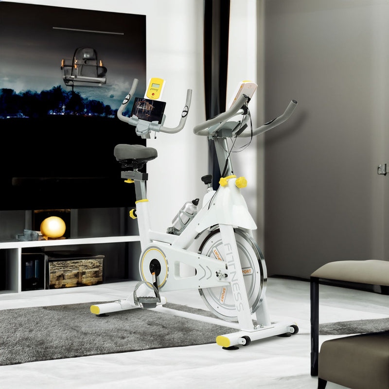 Indoor Exercise Bike Cycling Bike with Comfortable Seat Cushion Yellow+White by V.I.P Digital Presence