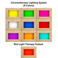 Golden Designs Maxxus Alpine dual tech sauna with chromotherapy red light and LED lighting for a relaxing infrared sauna experience
