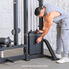 Muscle D Fitness Classic V2 selectorized lat pulldown and low row combo machine for strength training and back exercises.