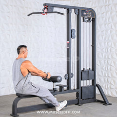 Muscle D Fitness Classic V2 selectorized lat pulldown and low row combo machine with handles and weight stacks for strength training