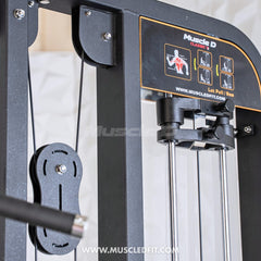 Muscle D Fitness Classic V2 selectorized lat pulldown and low row combo machine with adjustable seats and pulldown handles.
