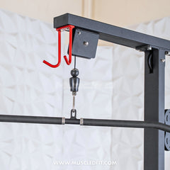 Muscle D Fitness Classic V2 selectorized lat pulldown and low row combo machine with adjustable weights and seating.