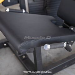 Muscle D Fitness Classic V2 selectorized leg extension and seated leg curl combo machine with padded seats and adjustable weights.