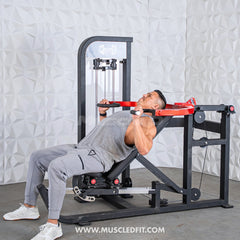 Muscle D Fitness Classic V2 selectorized multi-press machine for chest and shoulder workouts with adjustable weight stacks.