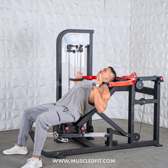 Muscle D Fitness Classic V2 selectorized multi-press machine for chest and shoulder workouts, with padded seats and adjustable handles.