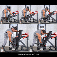 Muscle D Fitness Classic V2 selectorized multi-press chest and shoulder press machine with padded seats and adjustable weights.