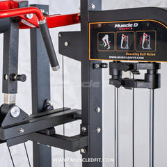 Muscle D Fitness Classic V2 selectorized standing calf raise machine with padded support and weight stack for calf muscle workouts.