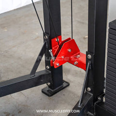 Muscle D Fitness Classic V2 selectorized standing calf raise machine with padded shoulder pads and foot platform for calf workouts