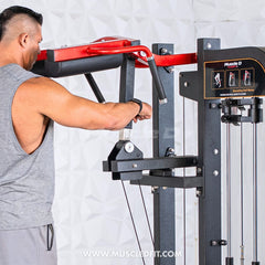 Muscle D Fitness Classic V2 Selectorized Standing Calf Raise Machine with padded support and weight stack for calf muscle training
