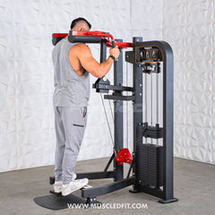 Muscle D Fitness Classic V2 Selectorized Standing Calf Raise Machine with padded foot platform and adjustable resistance for calf workouts.