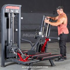 Muscle D Fitness Classic V2 Selectorized Glute Kick Machine for commercial gym use, featuring padded seat and adjustable leg supports.