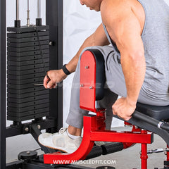 Muscle D Fitness Classic V2 selectorized inner and outer thigh combo machine with padded seat and handles for leg exercises