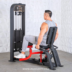 Muscle D Fitness Classic V2 Selectorized Inner and Outer Thigh Combo Machine with padded seat and adjustable thigh supports.