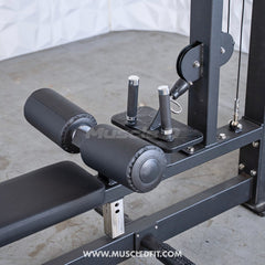 Muscle D Fitness Classic V2 selectorized lat pulldown and low row combo machine, featuring adjustable weights and comfortable seating.