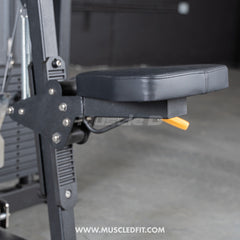 Muscle D Fitness Classic V2 selectorized lateral raise machine for shoulder isolation, featuring adjustable seat and arm pads.