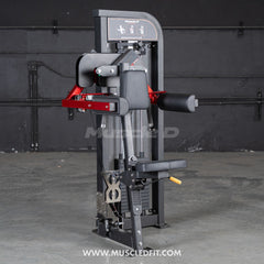 Muscle D Fitness Classic V2 Selectorized Lateral Raise Machine for shoulder isolation, featuring adjustable seat and weight stack.