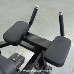 Muscle D Fitness Classic V2 Leg Extension and Prone Leg Curl combo selectorized machine with padded seats and weight stacks.