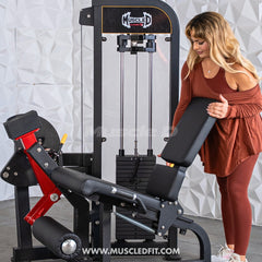Muscle D Fitness Classic V2 Selectorized Leg Extension Machine with padded seat and adjustable leg pad for targeted thigh workouts