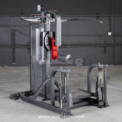 Muscle D Classic V2 Selectorized Multi-Hip Machine for hip and glute training, featuring adjustable seat and weight stacks.