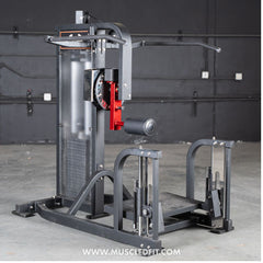 Muscle D Fitness Classic V2 selectorized multi-hip machine for glute and hip exercises, featuring adjustable resistance and padded supports.
