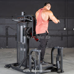 Muscle D Classic V2 Selectorized Multi-Hip Machine with padded seat and adjustable hip and glute resistance handles.