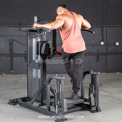 Muscle D Fitness Classic V2 Selectorized Multi-Hip Machine for hip and glute training with adjustable settings and padded support.