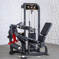 Muscle D Fitness Classic V2 Selectorized Seated Leg Curl Machine with padded seat and adjustable leg pad for strength training.