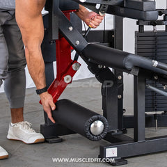 Muscle D Fitness Classic V2 Selectorized Seated Leg Curl Machine with padded seat and adjustable leg curl pad, designed for leg muscle workouts.