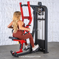 Muscle D Fitness Classic V2 Selectorized Seated Row Machine with multiple grips for targeted back workouts.