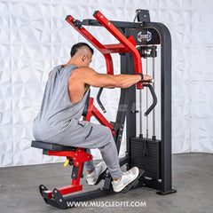 Muscle D Fitness Classic V2 selectorized seated row machine with multi-grip handles for strength training and back exercises.