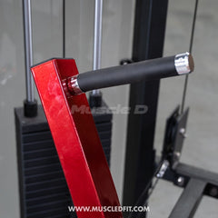 Muscle D Fitness Classic V2 Selectorized Chest Press machine with padded seat and handles, used for upper body strength training.