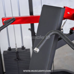 Muscle D Fitness Classic V2 Selectorized Shoulder Press machine for strength training, featuring adjustable seat and weight stack.