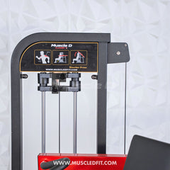 Muscle D Fitness Classic V2 Selectorized Shoulder Press machine with padded seat and adjustable handles for strength training.
