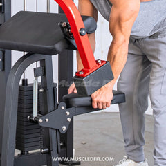Muscle D Fitness Classic V2 selectorized biceps and triceps combo gym machine for strength training exercises.